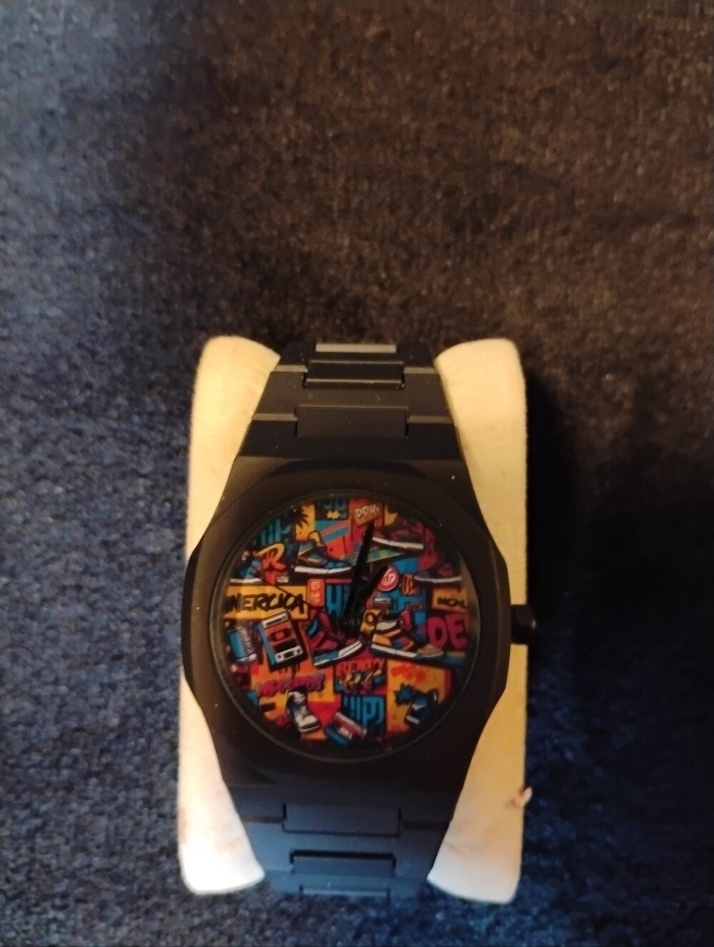 Black Men's Graphic Dial Metal Bracelet Watch